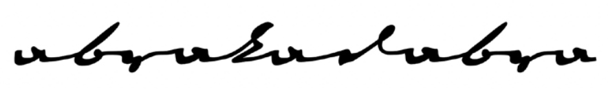 Kontextbasierte Regeln in der Zauberformel „abrakadabra“: Der Wortanfang zeigt das a ohne Aufstrich, das zweite a wird oben angeschlossen an das vorstehende r, das dritte a unten an k, das vierte a wieder oben an d, während das letzte a oben angeschlossen wird an r und, da es am Wortende steht, nur einen kurzen Abstrich hat, Foto: kleist-digital.de