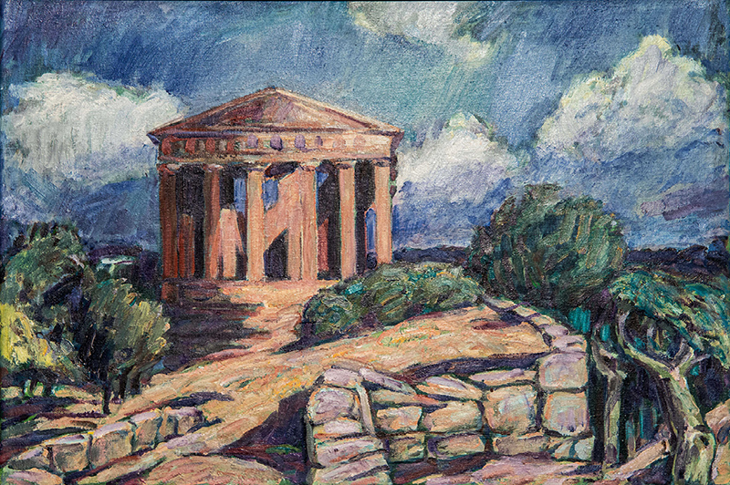 Ronald Paris, Concordia-Tempel, Agrigento, Öl auf Leinwand, 2014; © Prof. Ronald-Paris-Stiftung Rangsdorf/VG Bild-Kunst, Bonn, Foto: Wolfgang Lücke