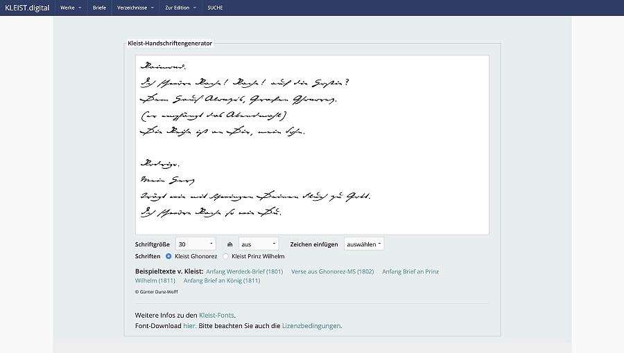 Der Kleist-Handschriftengenerator, Foto: kleist-digital.de