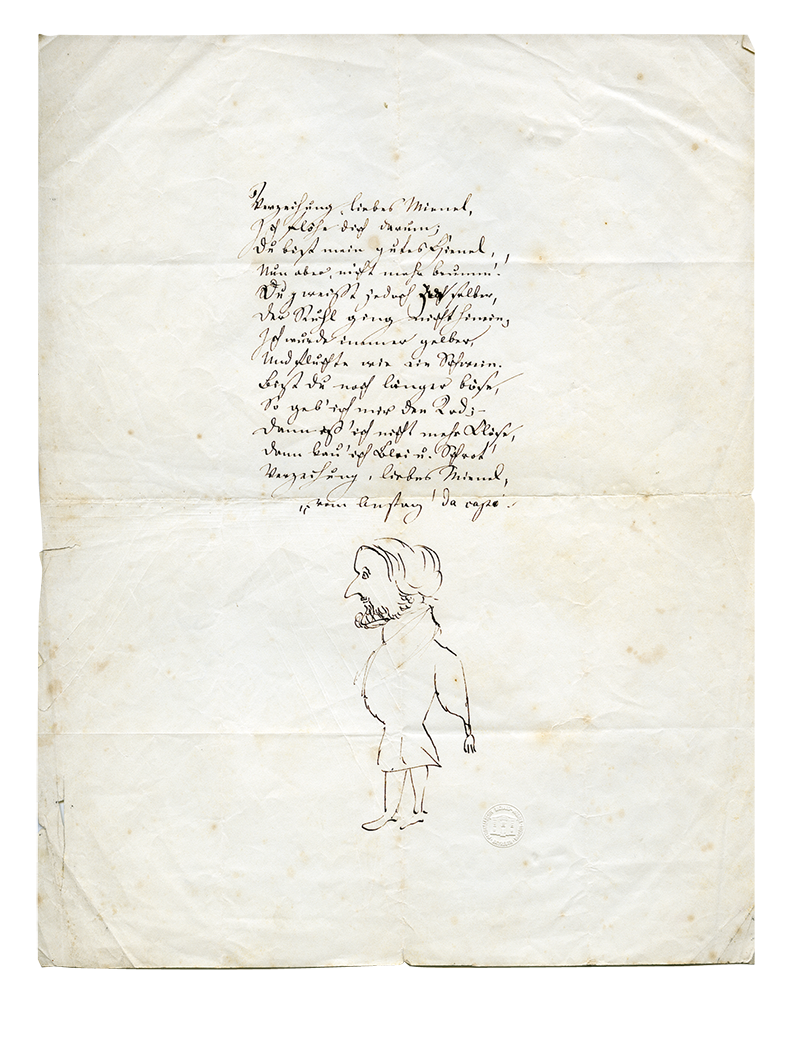 Gedicht mit Selbstporträt, Richard Wagner (1813-1883), 1841, Tinte/Papier; © Nationalarchiv der Richard-Wagner-Stiftung Bayreuth 