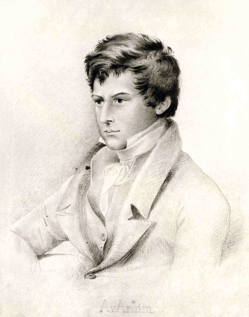Ludwig Achim von Arnim (1781-1831), Zeichnung von unbekannter Hand, um 1808. Bleistift, Silberstift und Pastell, Goethe-Museum Düsseldorf