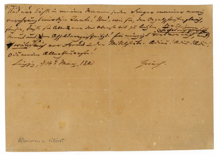 14. März 1803, Brief an Ulrike von Kleist [Fragment],  Foto: © KleistMuseum