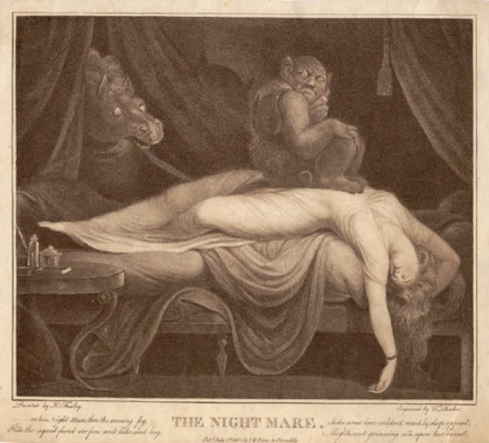 Thomas Burke (1749–1815), Der Nachtmahr, 1802, Radierung in Punktiermanier nach Füsslis Gemälde von 1781, Zentralbibliothek Zürich