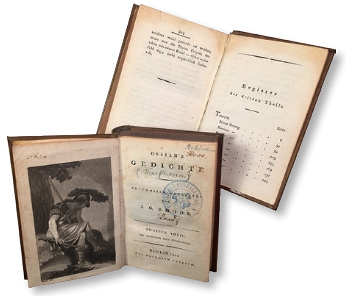 Johann Gottlieb Rhode nach James Macpherson: Ossian’s Gedichte, Berlin 1800, Bde. 2 & 3, Foto: Casa di Goethe, Rom