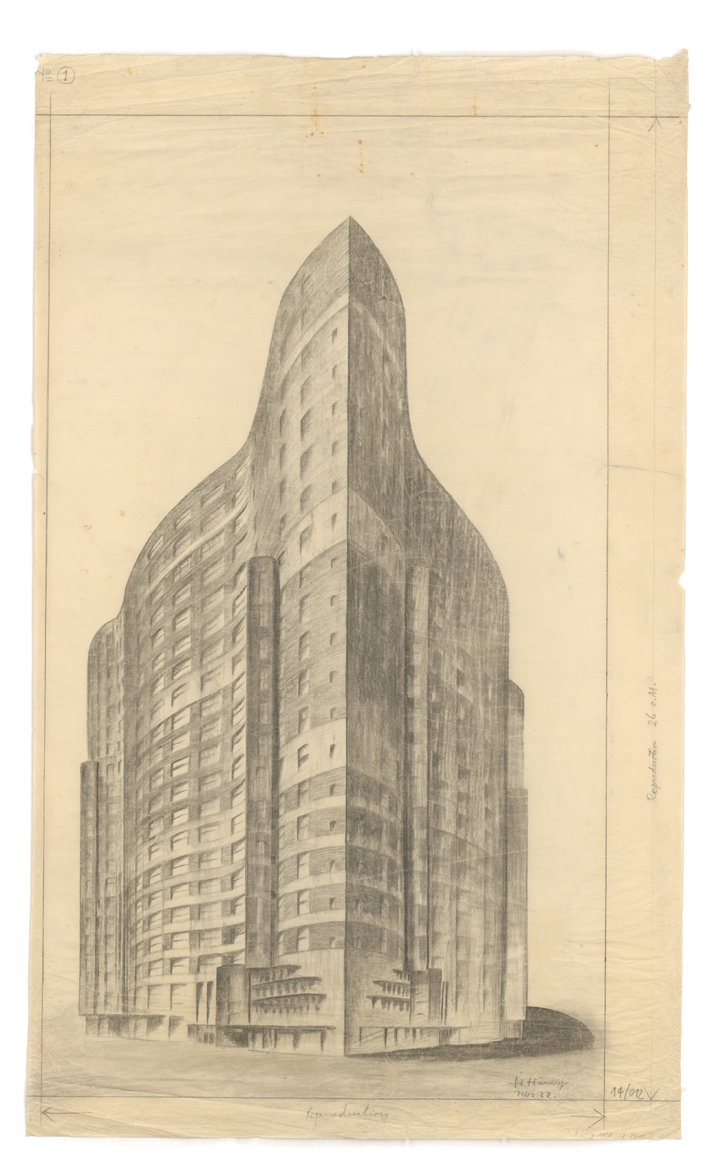Berlin-Mitte, Friedrichstraße, Wettbewerbs­entwurf für ein Hochhaus, 1921/22