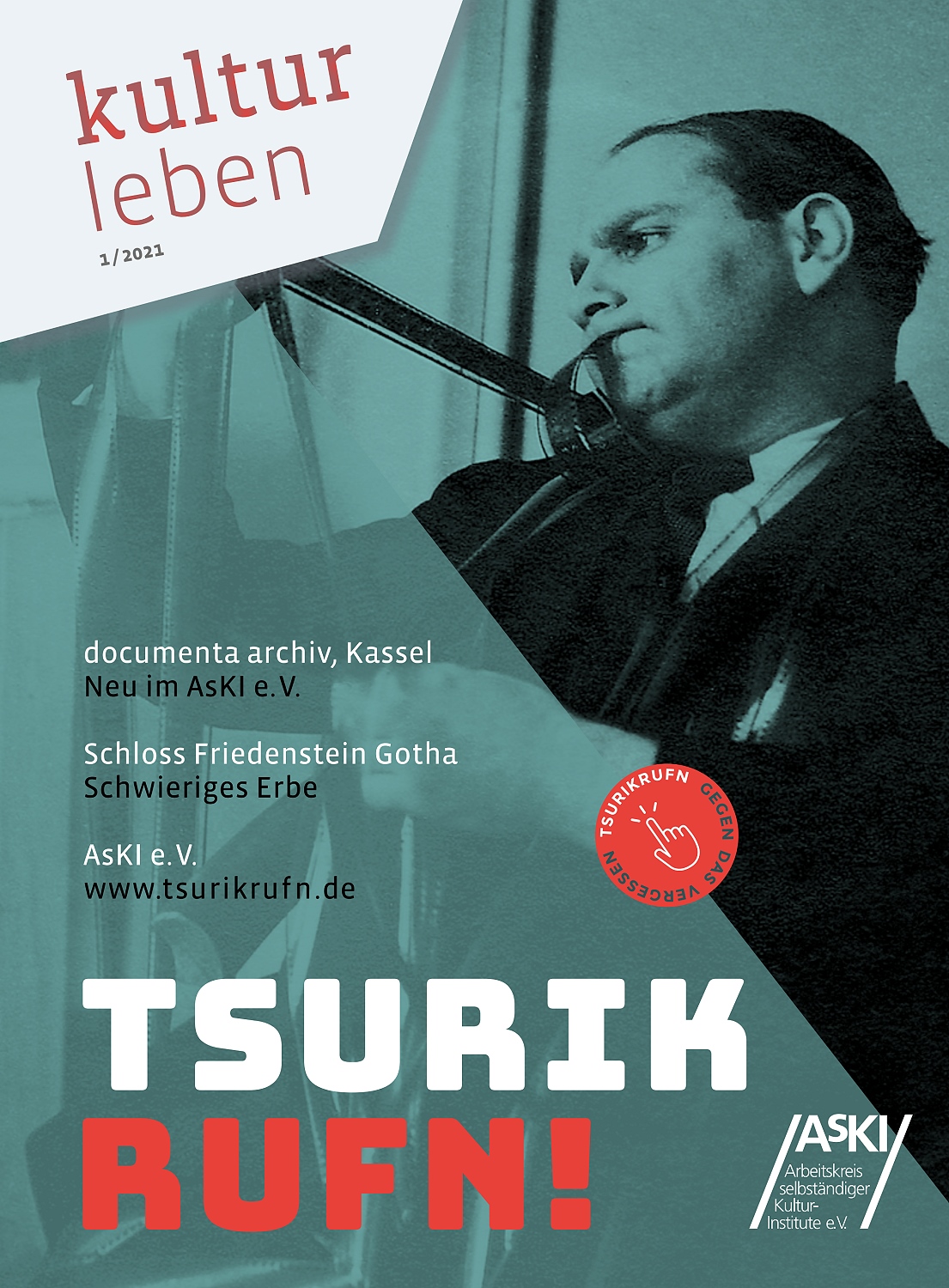 Titelbild kultur leben 1/21: TSURIKRUFN! Onlineprojekt des AsKI e. V. zum Festjahr ‘1.700 Jahre jüdisches Leben in Deutschland‘, Motiv: Paul Falkenberg beim Filmschnitt, 1930er-Jahre, © Deutsche Kinemathek
