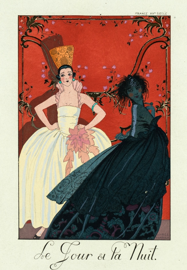 George Barbier, Der Tag und die Nacht, 1924, Tafel aus dem Almanach von ‘Falbalas et Fanfreluches‘, Pochoirdruck, Foto: © Museum für Kunst und Gewerbe Hamburg
