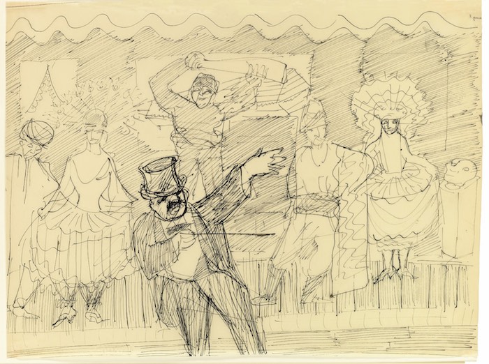   Paul Holz, Seltsame Menschen, um 1925  Feder, Tusche, Tinte auf Pergamentpapier, Foto:  Kunstforum Ostdeutsche Galerie, Leihgabe der Bundesrepublik Deutschland, Foto: Lukas und Zink, Fotografen