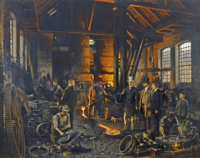 Hans W. Schmidt,  Großherzog Carl Alexander von Sachsen-Weimar-  Eisenach in der Eisen-  gießerei Stieberitz in Apolda  1889, Öl auf Leinwand, Klassik Stiftung Weimar, Foto: Roland Dreßler