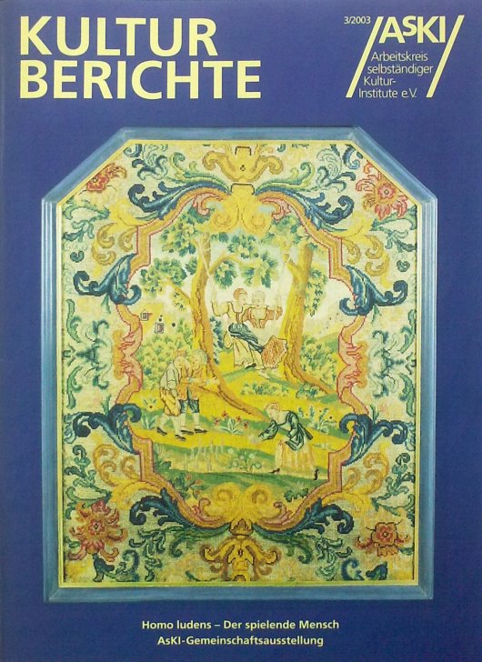 AsKI KULTURBERICHTE 3/03 Titelbild: Spielende Kinder im Jacobi-Garten, Farbige Stickerei aus Familienbesitz, Ehem. Ofenschirm aus dem Jacobi-Haus in Pempelfort, um 1800, Goethe-Museum Düsseldorf zu: AsKI-Gemeinschaftsausstellung HOMO LUDENS, © Foto: Walter Klein, Düsseldorf
